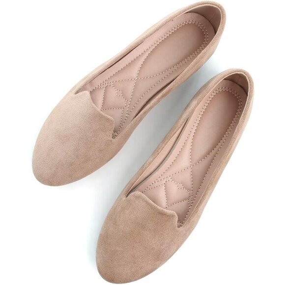Women's Comfortable Round Toe Khaki Flats Fashion Ballet Dressy Loafers Shoes - Picture 1 of 6
